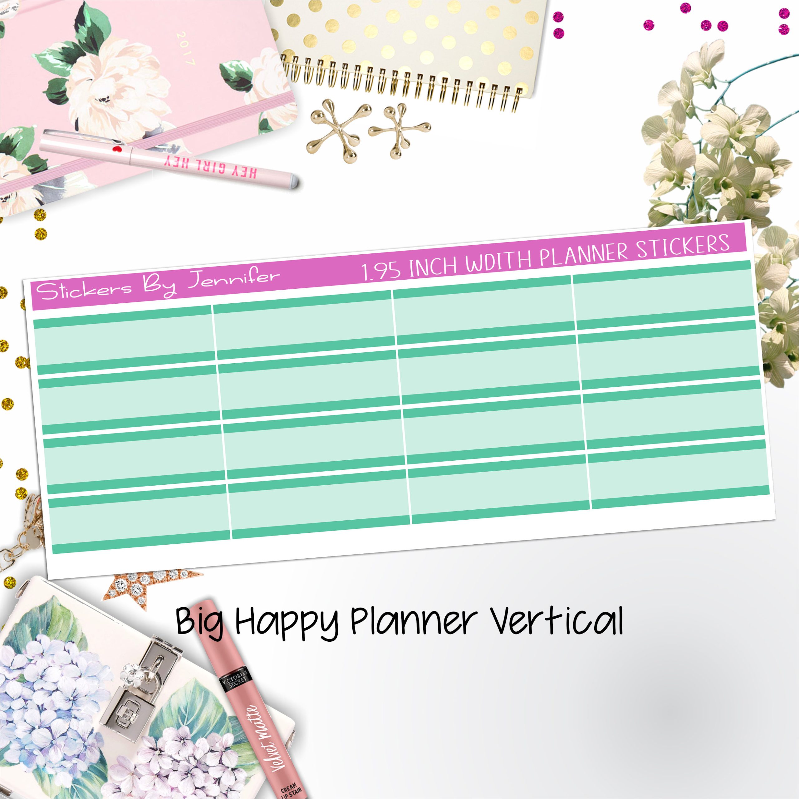 Two-Tone Labels 1.95 inch Width Quarter Boxes 623 for Big Happy Planner Vertical Planner Stickers