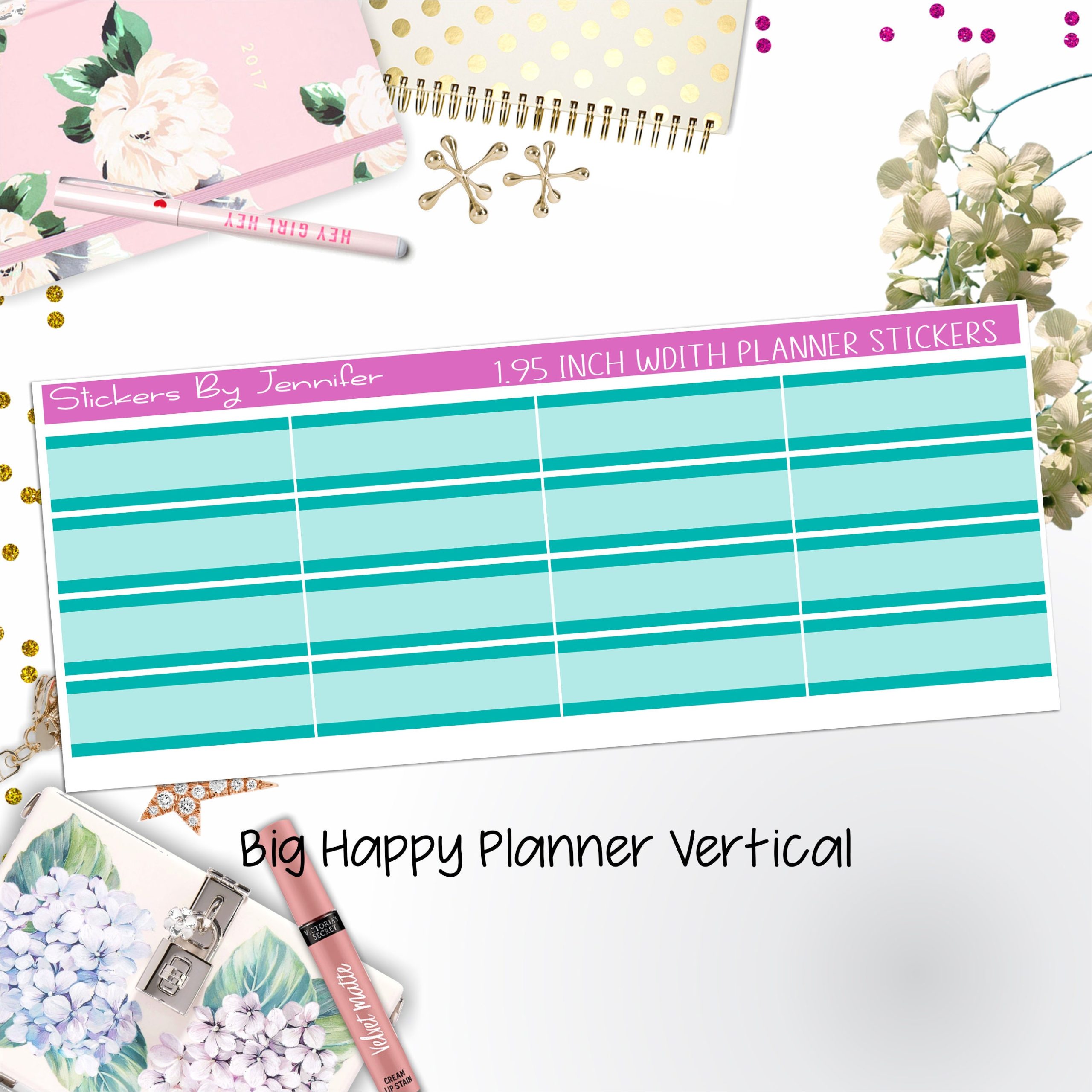 Two-Tone Labels 1.95 inch Width Quarter Boxes 627 for Big Happy Planner Vertical Planner Stickers