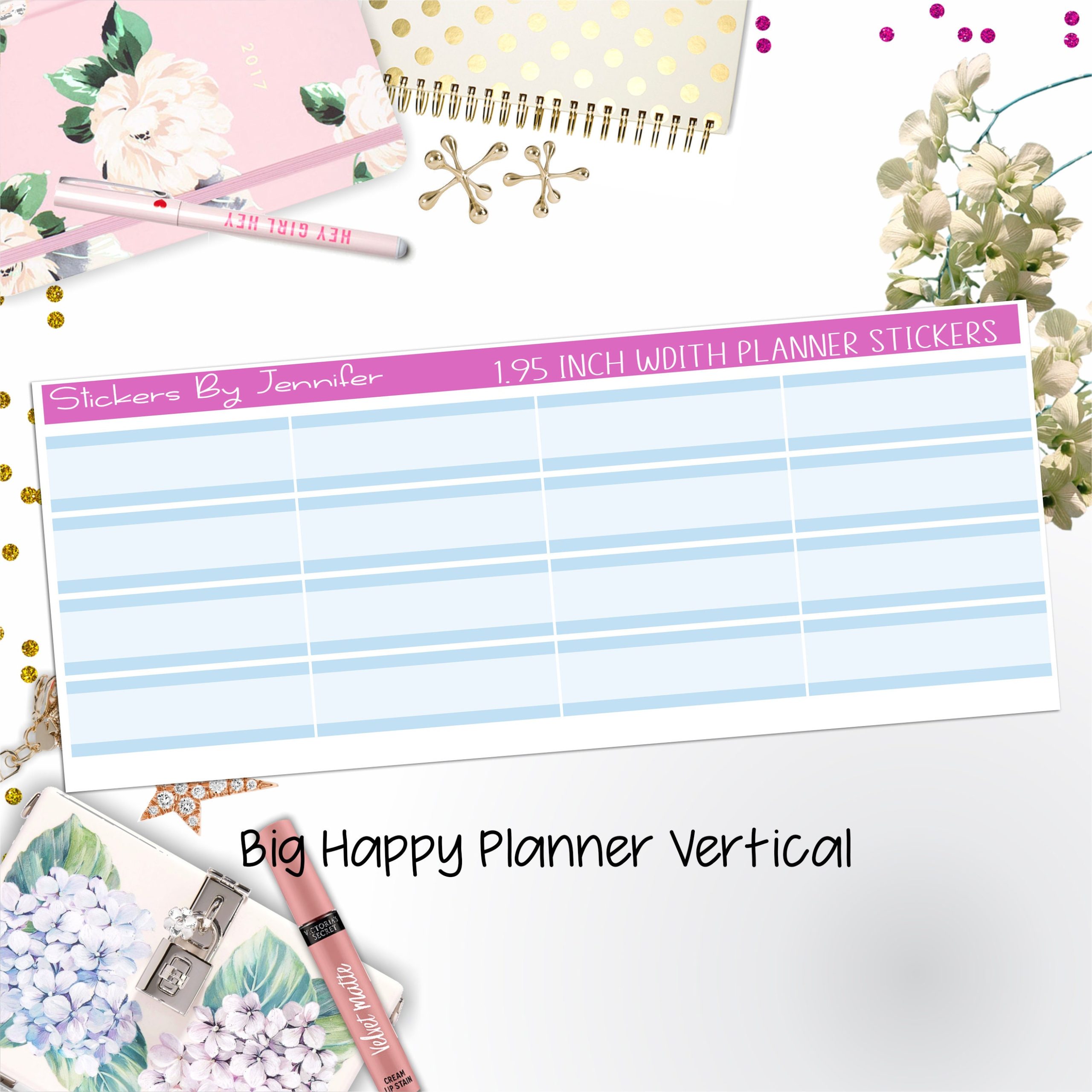 Two-Tone Labels 1.95 inch Width Quarter Boxes 631 for Big Happy Planner Vertical Planner Stickers