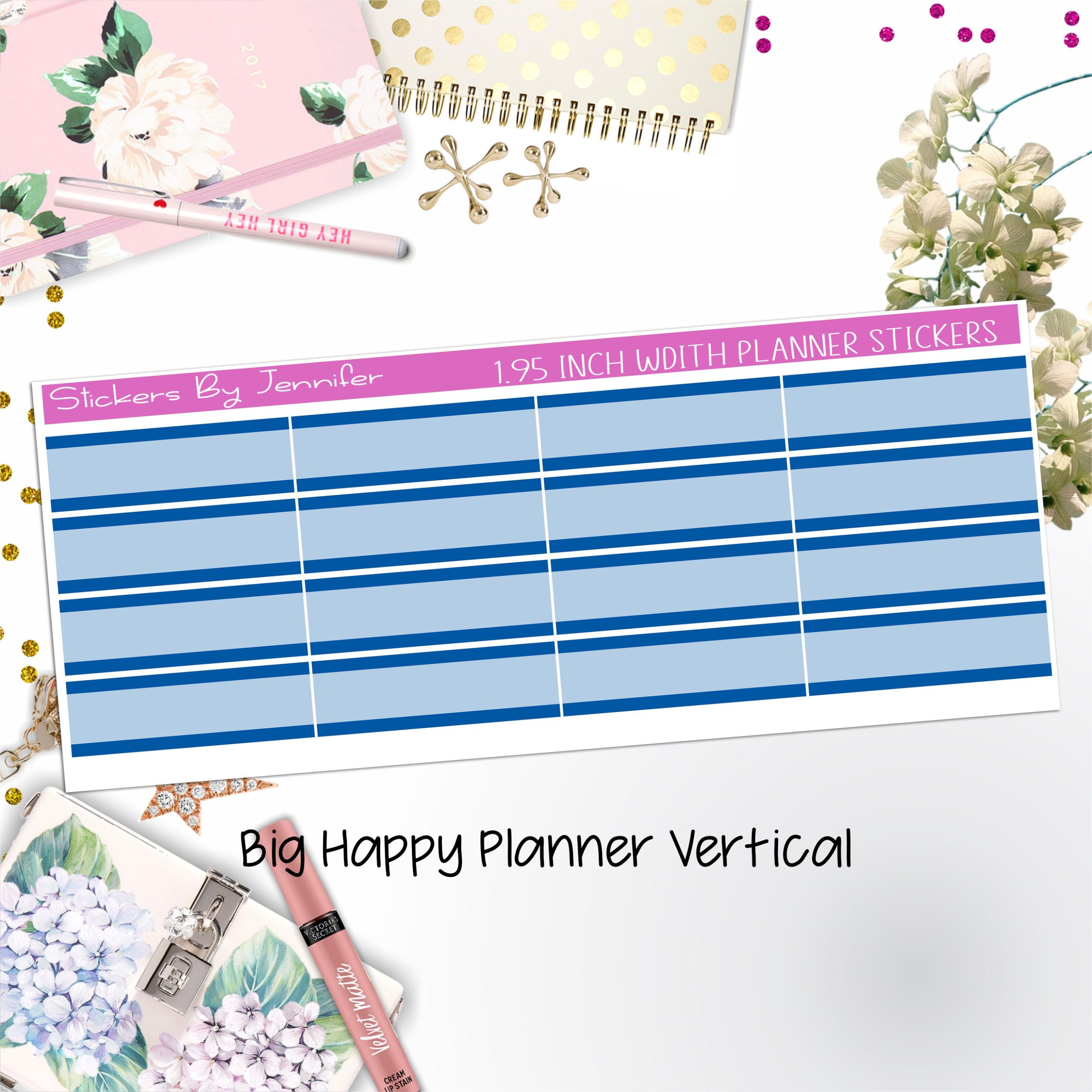 Two-Tone Labels 1.95 inch Width Quarter Boxes 637 for Big Happy Planner Vertical Planner Stickers