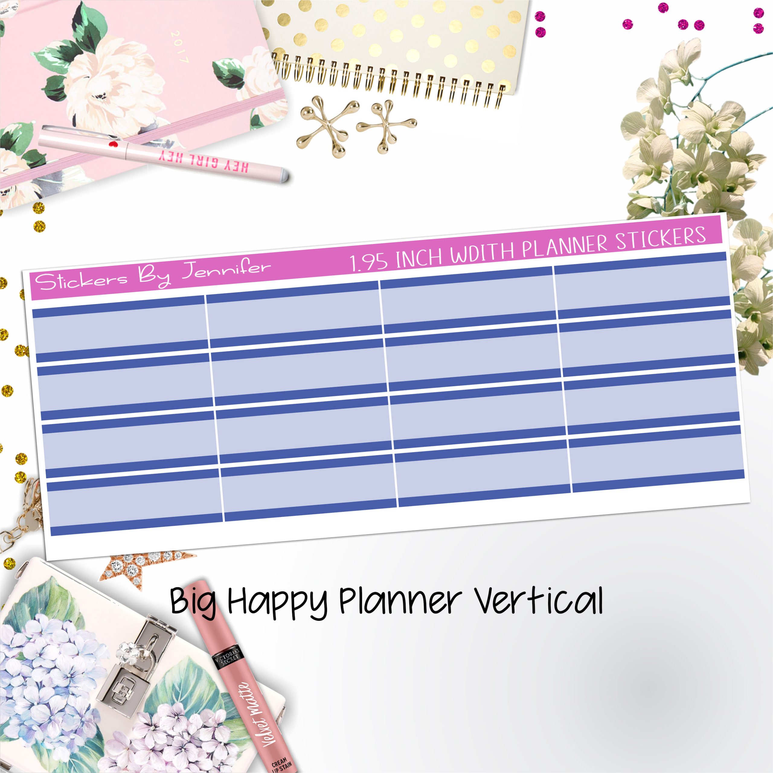 Two-Tone Labels 1.95 inch Width Quarter Boxes 641 for Big Happy Planner Vertical Planner Stickers