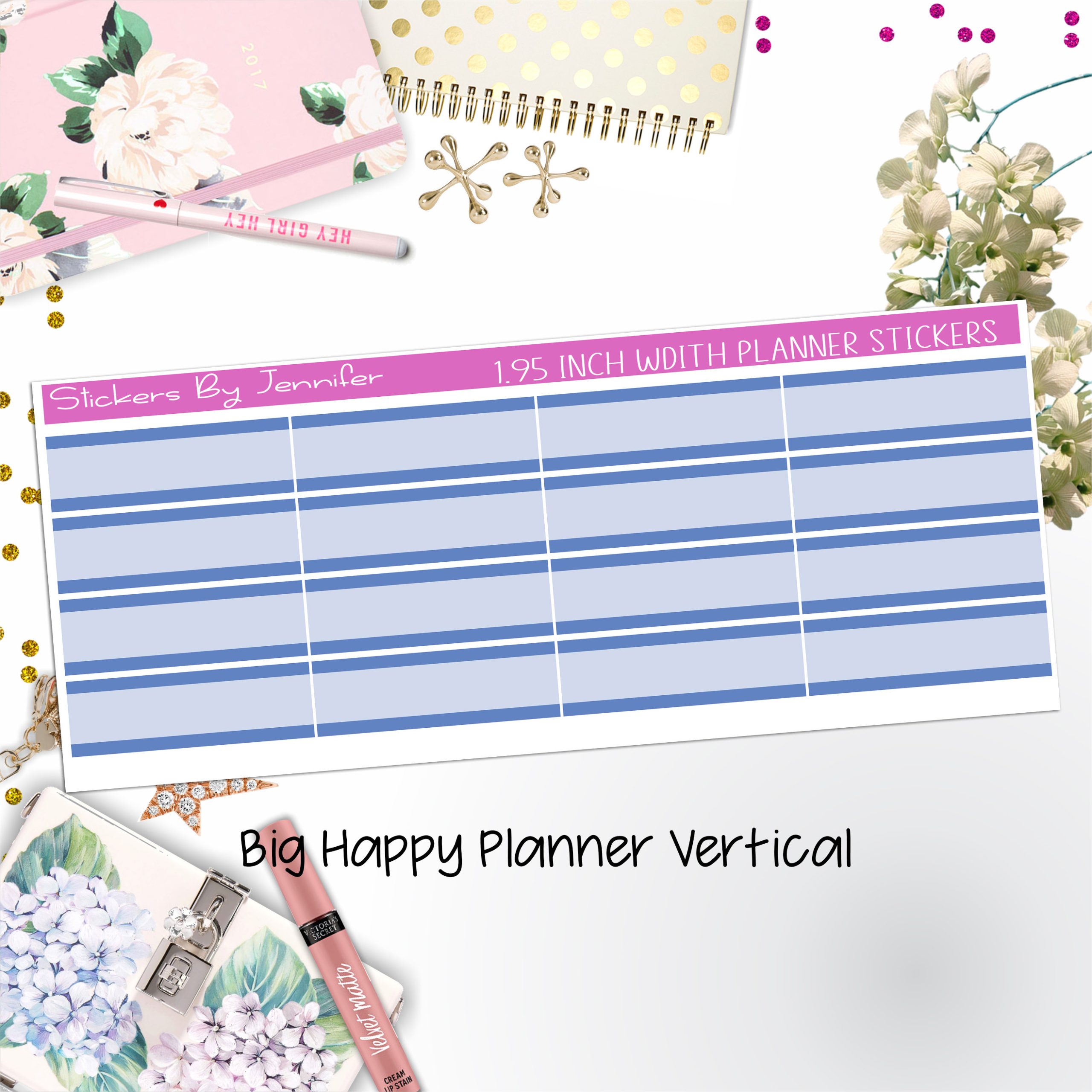 Two-Tone Labels 1.95 inch Width Quarter Boxes 642 for Big Happy Planner Vertical Planner Stickers