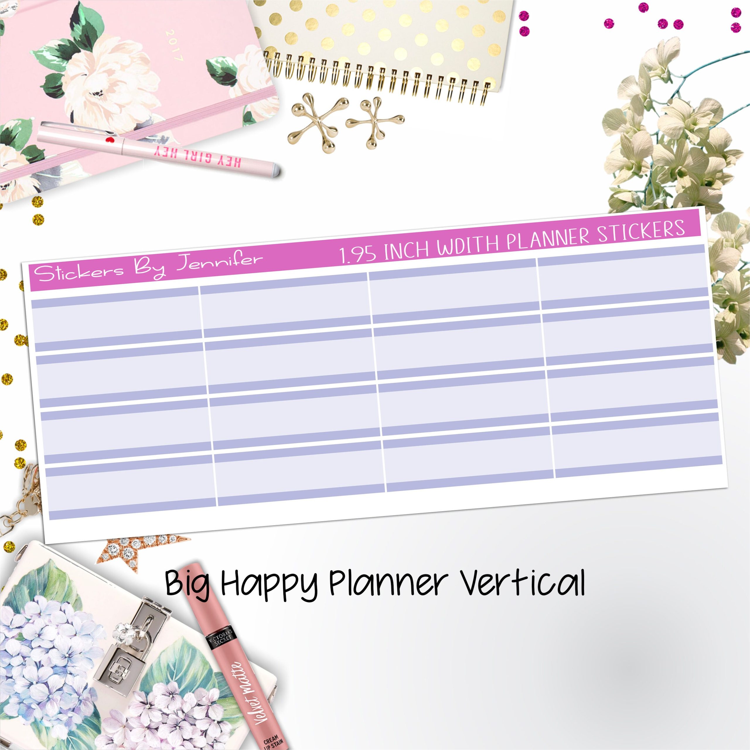 Two-Tone Labels 1.95 inch Width Quarter Boxes 644 for Big Happy Planner Vertical Planner Stickers