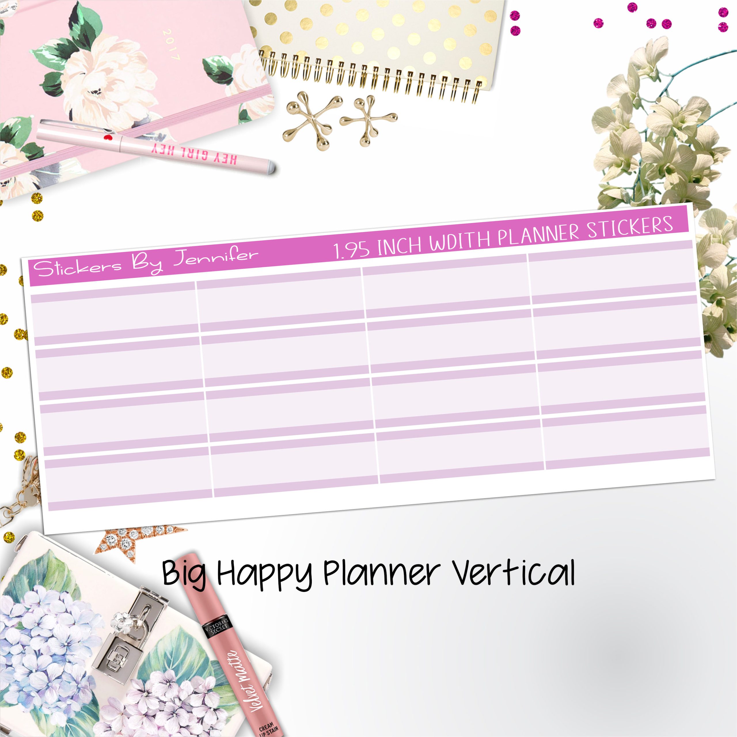 Two-Tone Labels 1.95 inch Width Quarter Boxes 655 for Big Happy Planner Vertical Planner Stickers