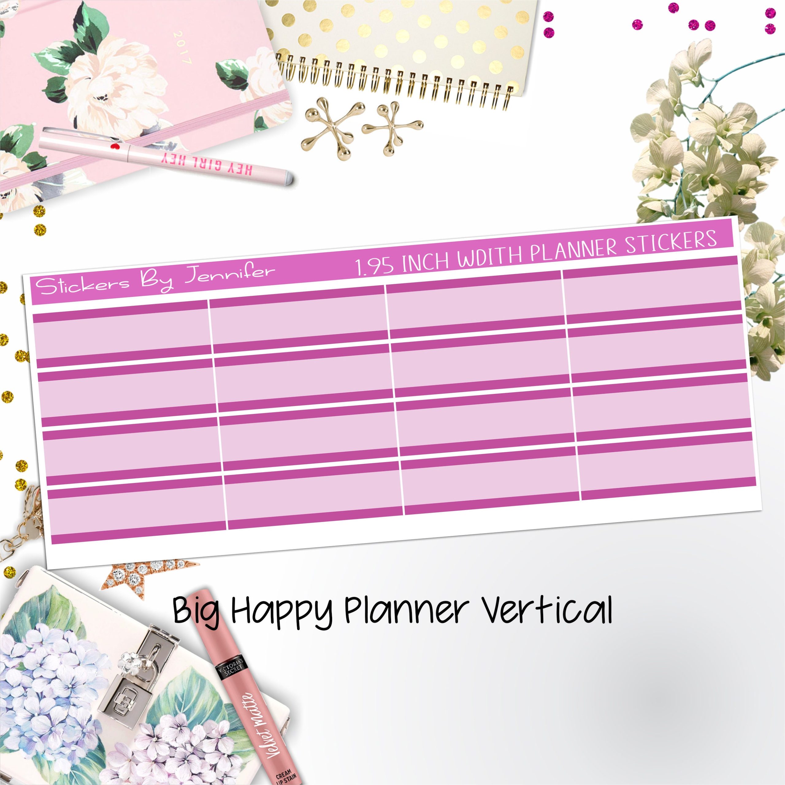 Two-Tone Labels 1.95 inch Width Quarter Boxes 659 for Big Happy Planner Vertical Planner Stickers