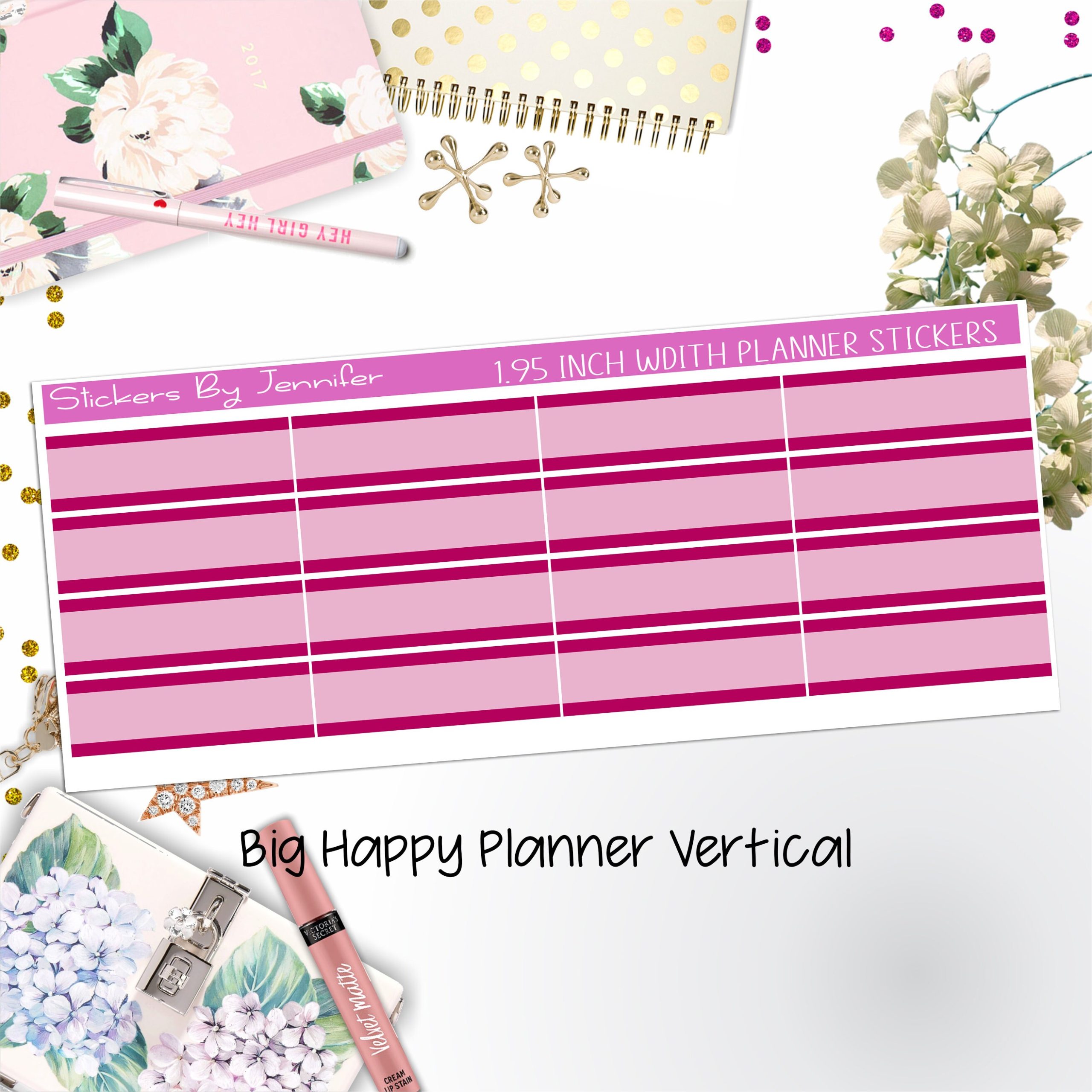Two-Tone Labels 1.95 inch Width Quarter Boxes 661 for Big Happy Planner Vertical Planner Stickers