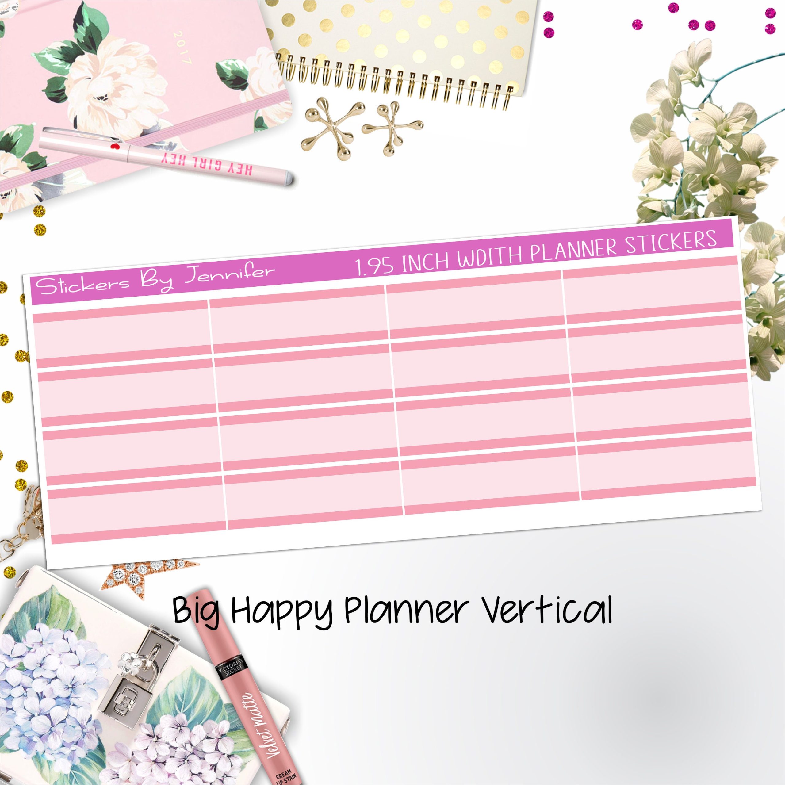 Two-Tone Labels 1.95 inch Width Quarter Boxes 666 for Big Happy Planner Vertical Planner Stickers