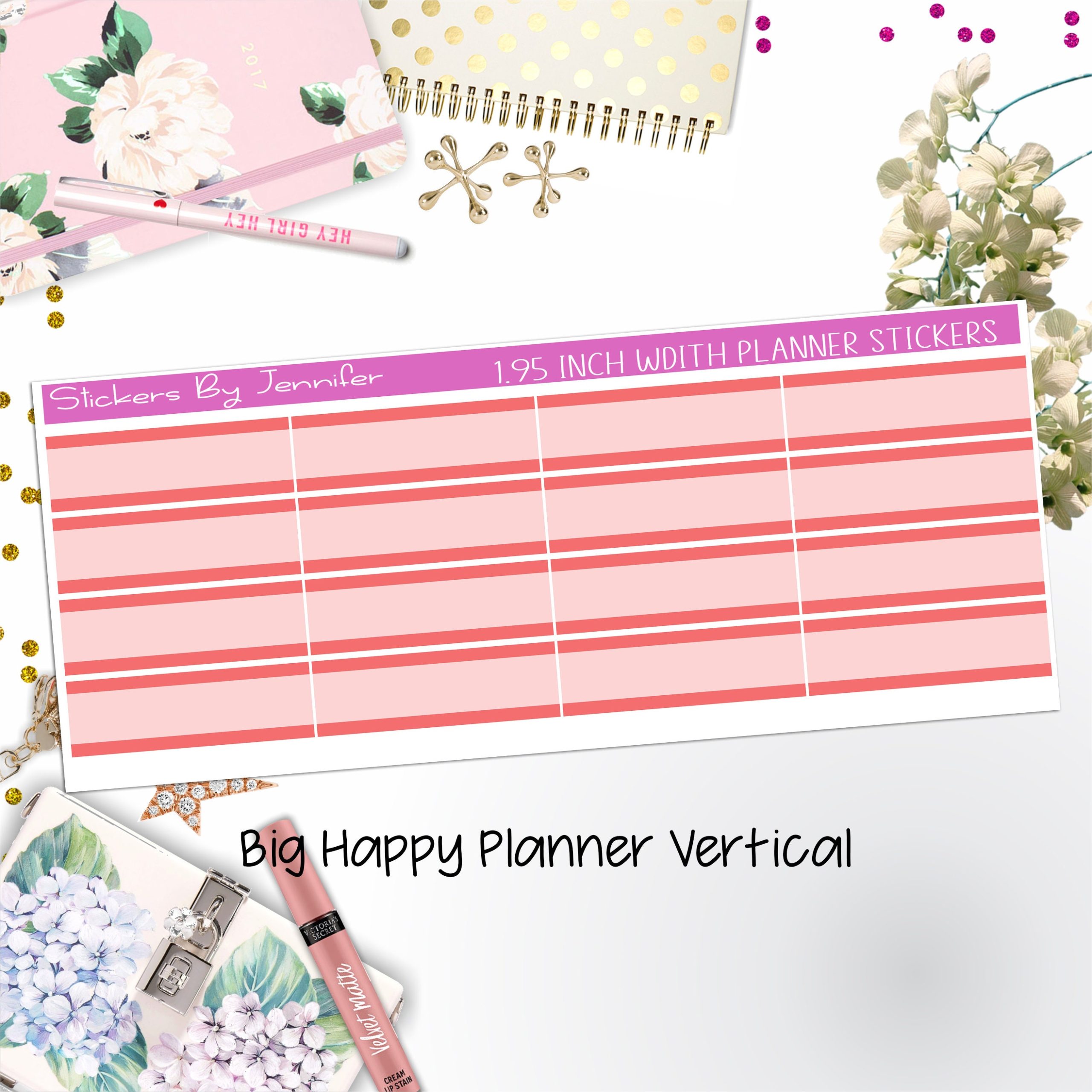 Two-Tone Labels 1.95 inch Width Quarter Boxes 670 for Big Happy Planner Vertical Planner Stickers