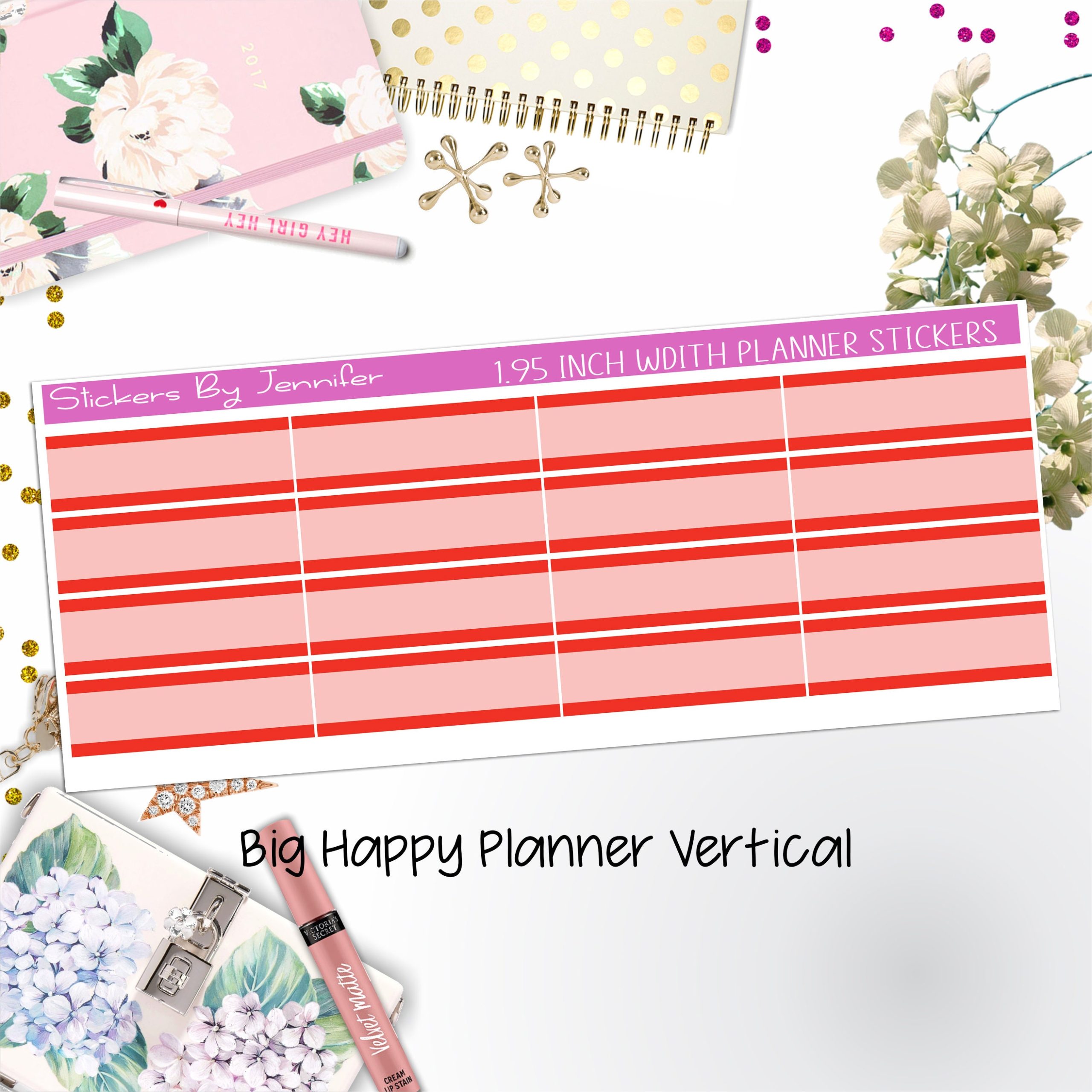 Two-Tone Labels 1.95 inch Width Quarter Boxes 675 for Big Happy Planner Vertical Planner Stickers