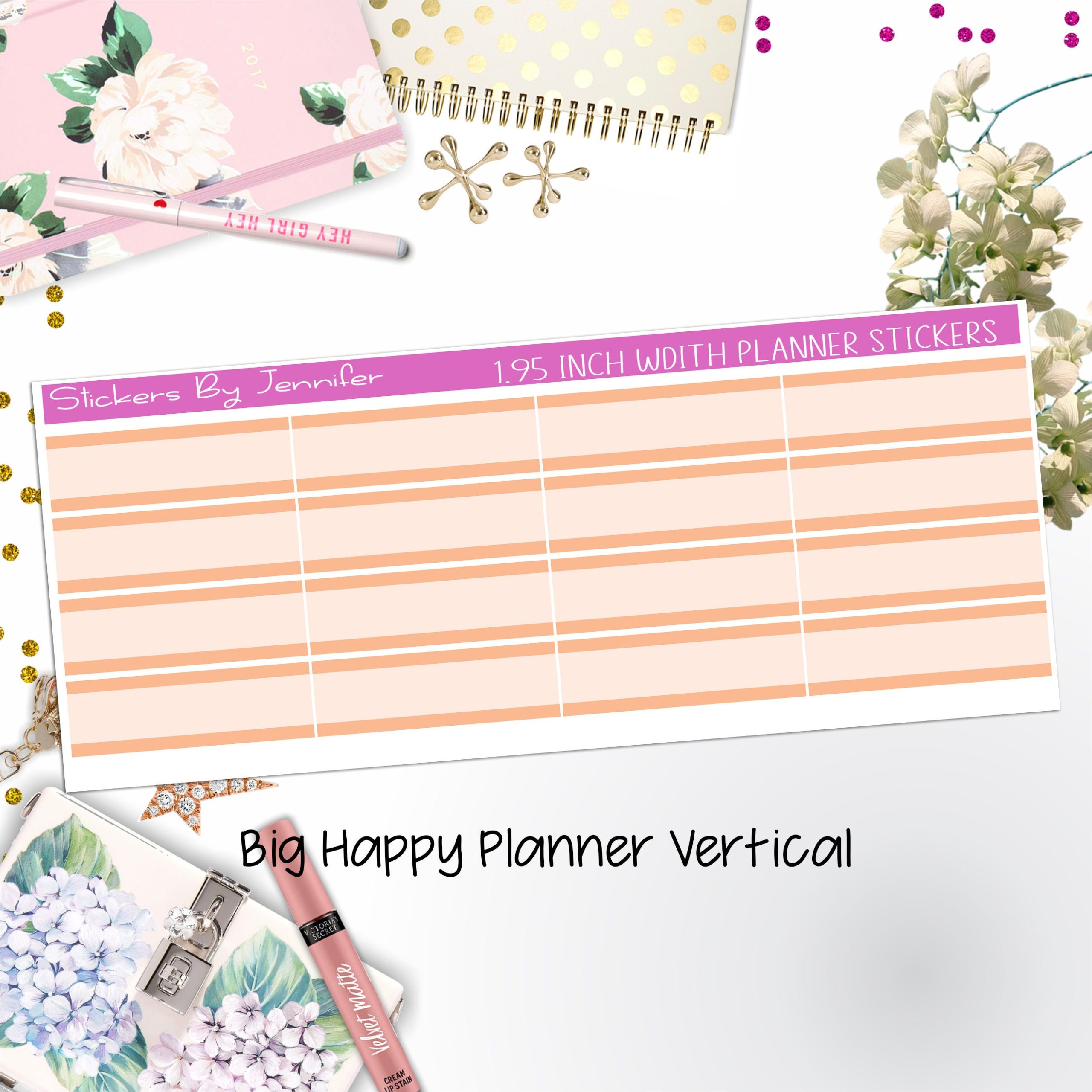 Two-Tone Labels 1.95 inch Width Quarter Boxes 677 for Big Happy Planner Vertical Planner Stickers