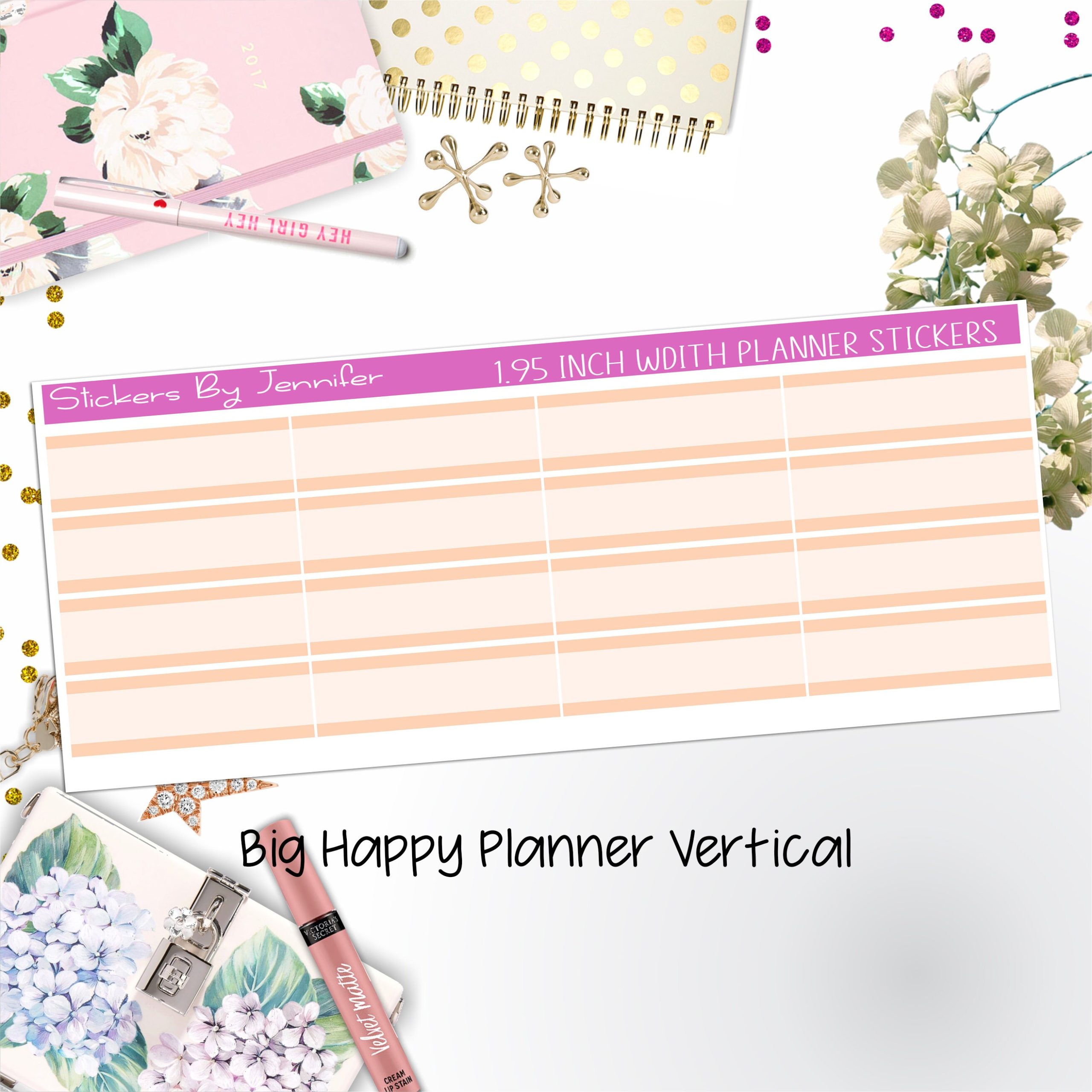 Two-Tone Labels 1.95 inch Width Quarter Boxes 678 for Big Happy Planner Vertical Planner Stickers
