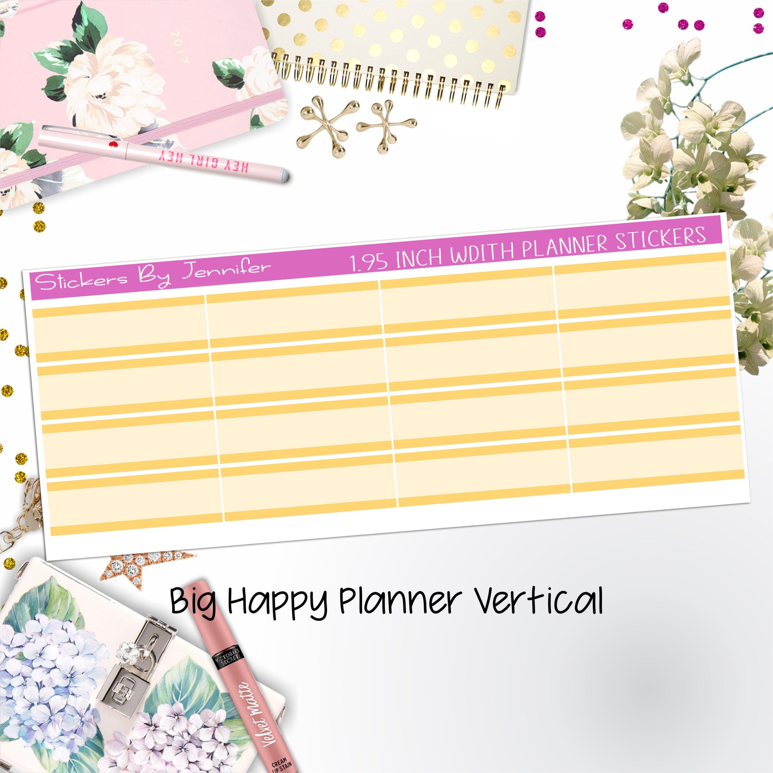 Two-Tone Labels 1.95 inch Width Quarter Boxes 679 for Big Happy Planner Vertical Planner Stickers