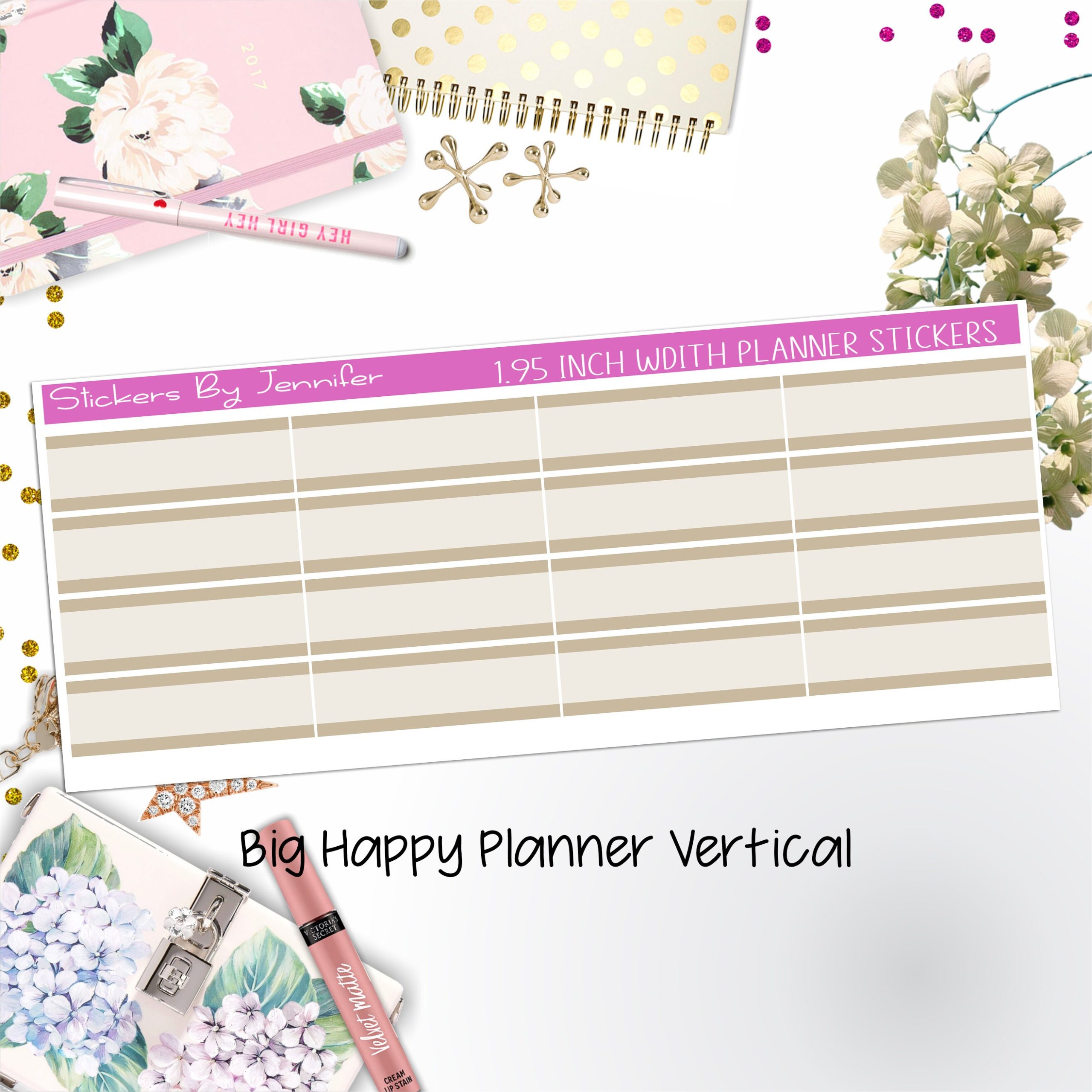 Two-Tone Labels 1.95 inch Width Quarter Boxes 688 for Big Happy Planner Vertical Planner Stickers