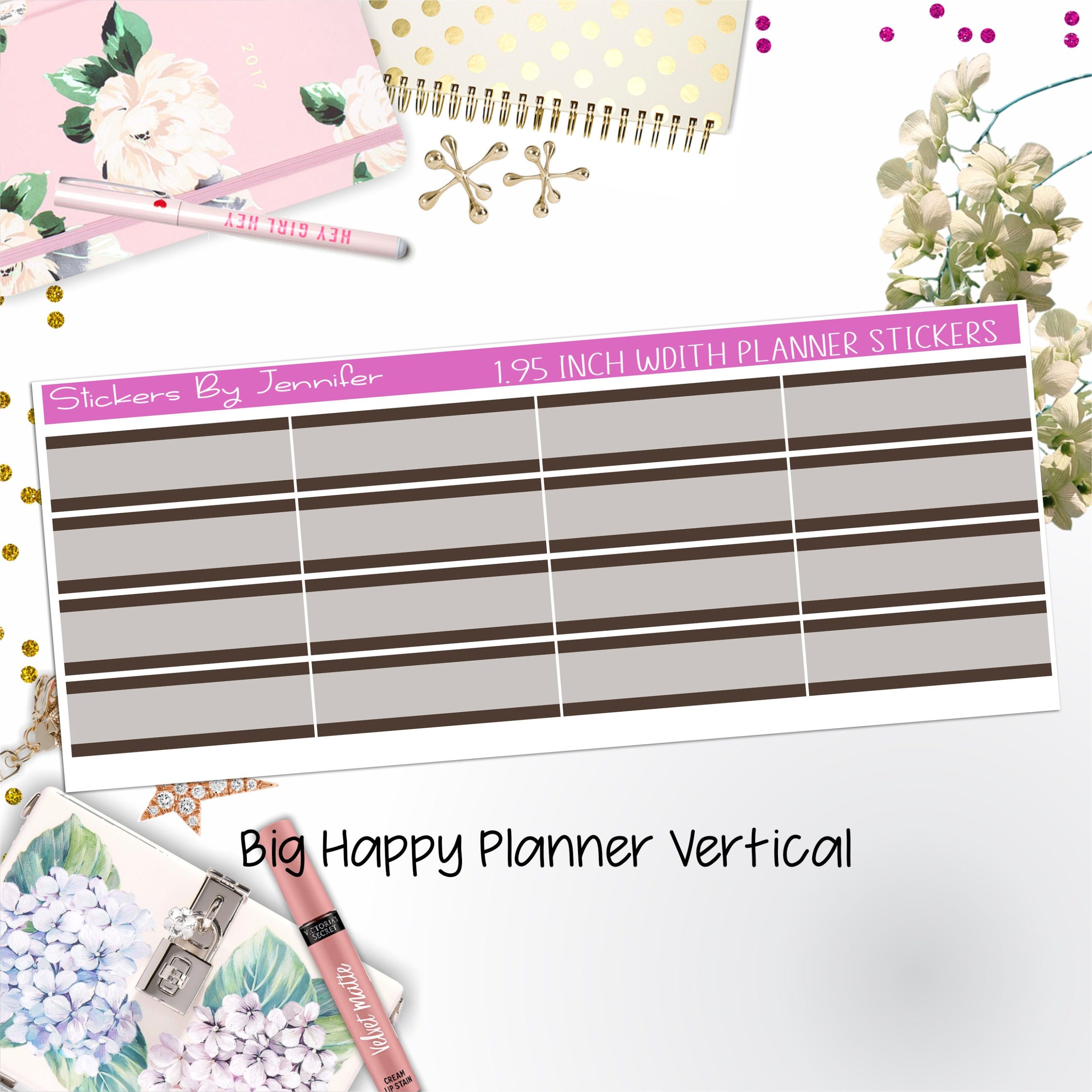 Two-Tone Labels 1.95 inch Width Quarter Boxes 691 for Big Happy Planner Vertical Planner Stickers