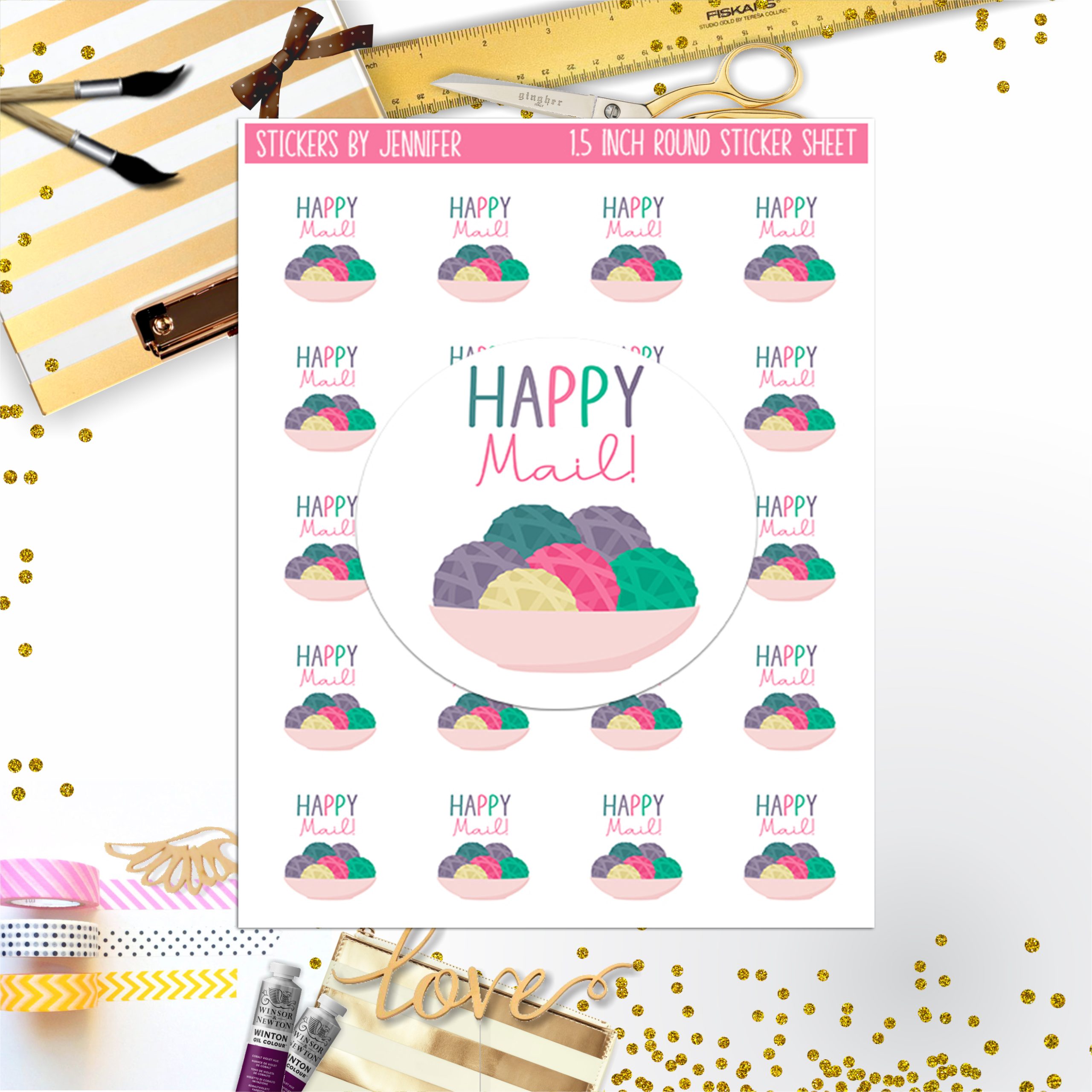 Happy Mail, Small Business Stickers, Circle Stickers, Stationary Stickers, Functional Planner Stickers, Envelope Stickers