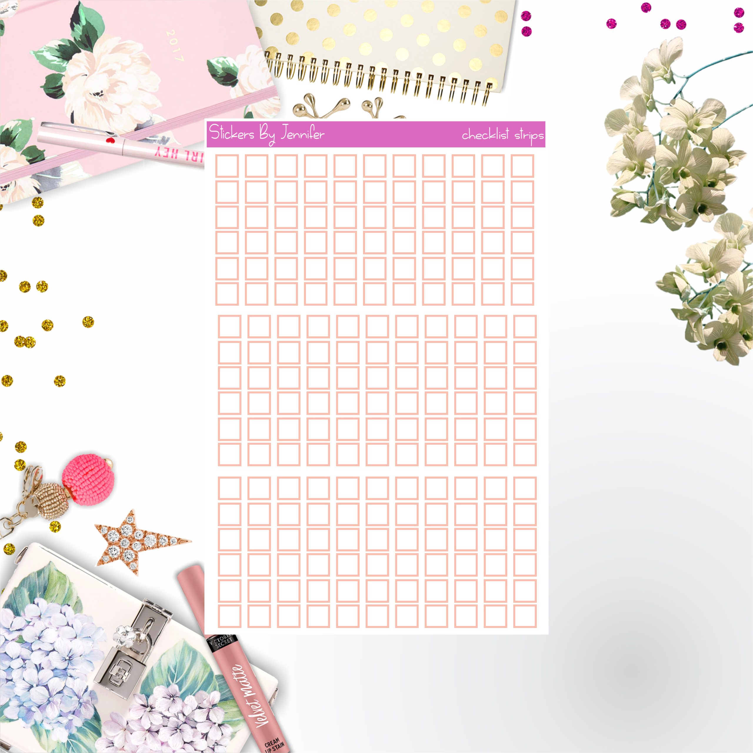 Checklist Strip Stickers 068, Bullet Journal Stickers, Functional Planner Stickers, Stationary Stickers
