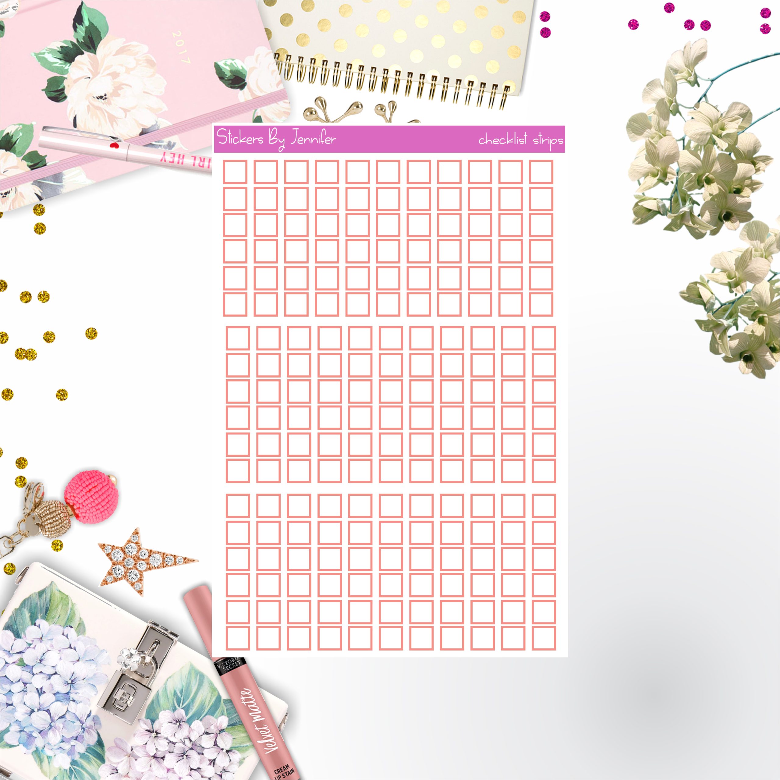 Checklist Strip Stickers 069, Bullet Journal Stickers, Functional Planner Stickers, Stationary Stickers