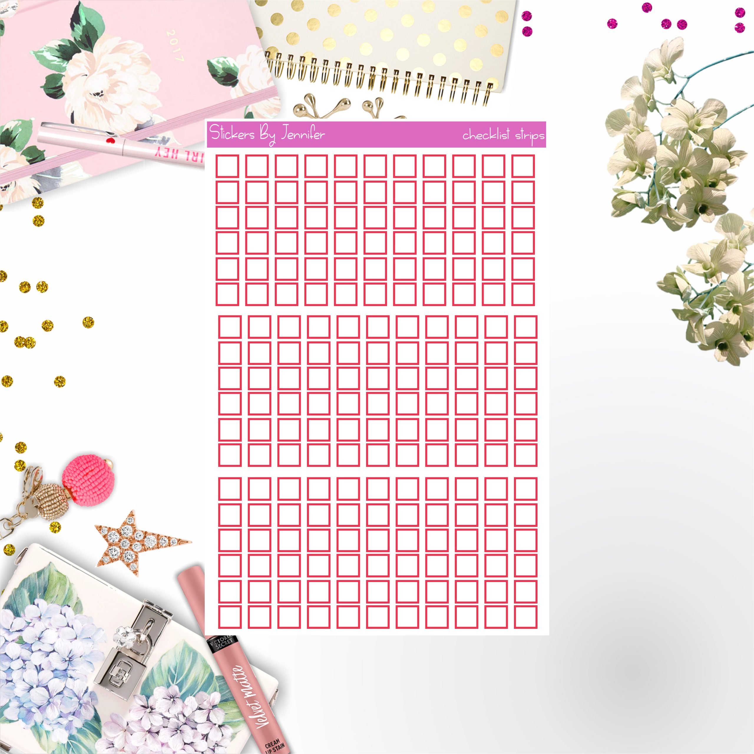 Checklist Strip Stickers 072, Bullet Journal Stickers, Functional Planner Stickers, Stationary Stickers