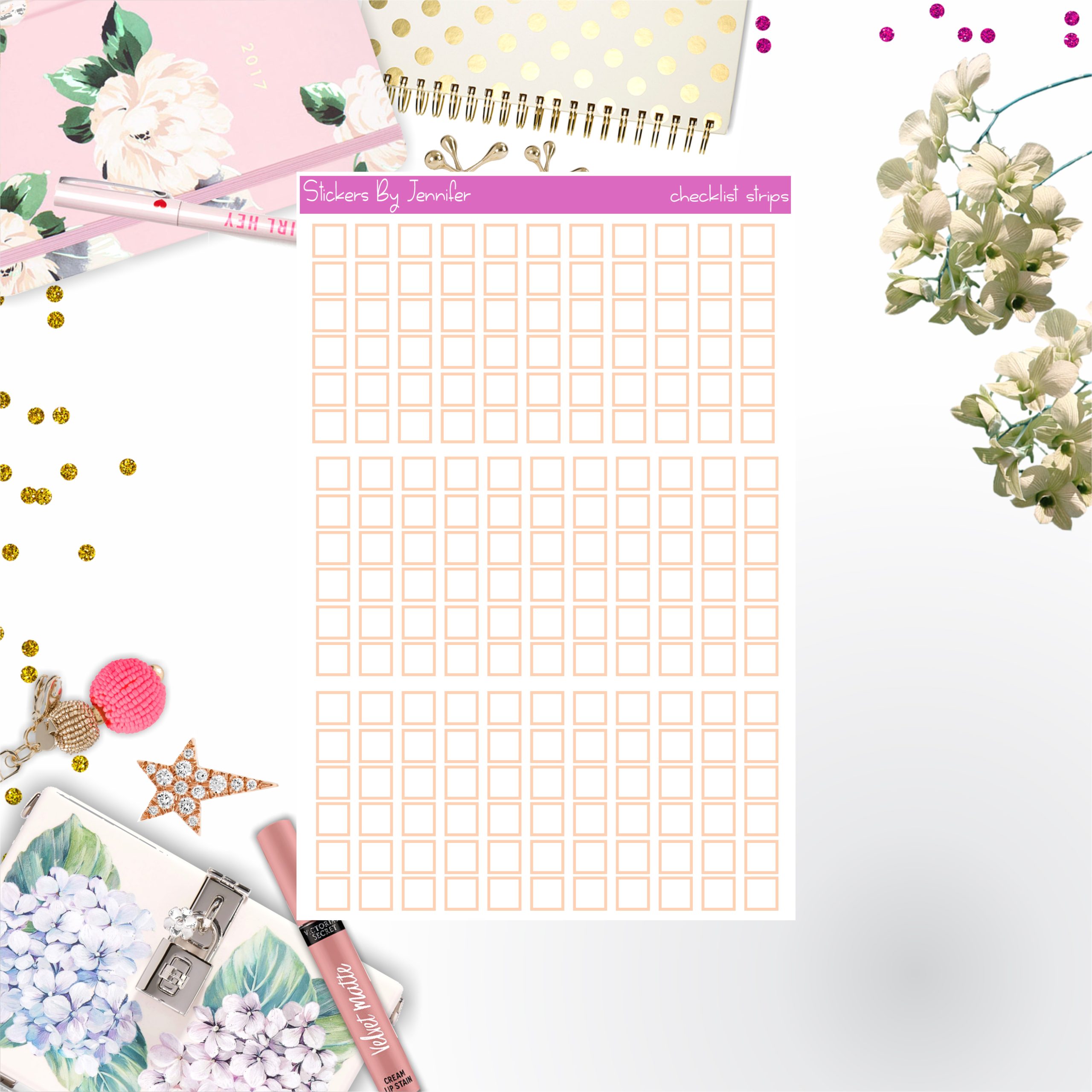 Checklist Strip Stickers 078, Bullet Journal Stickers, Functional Planner Stickers, Stationary Stickers