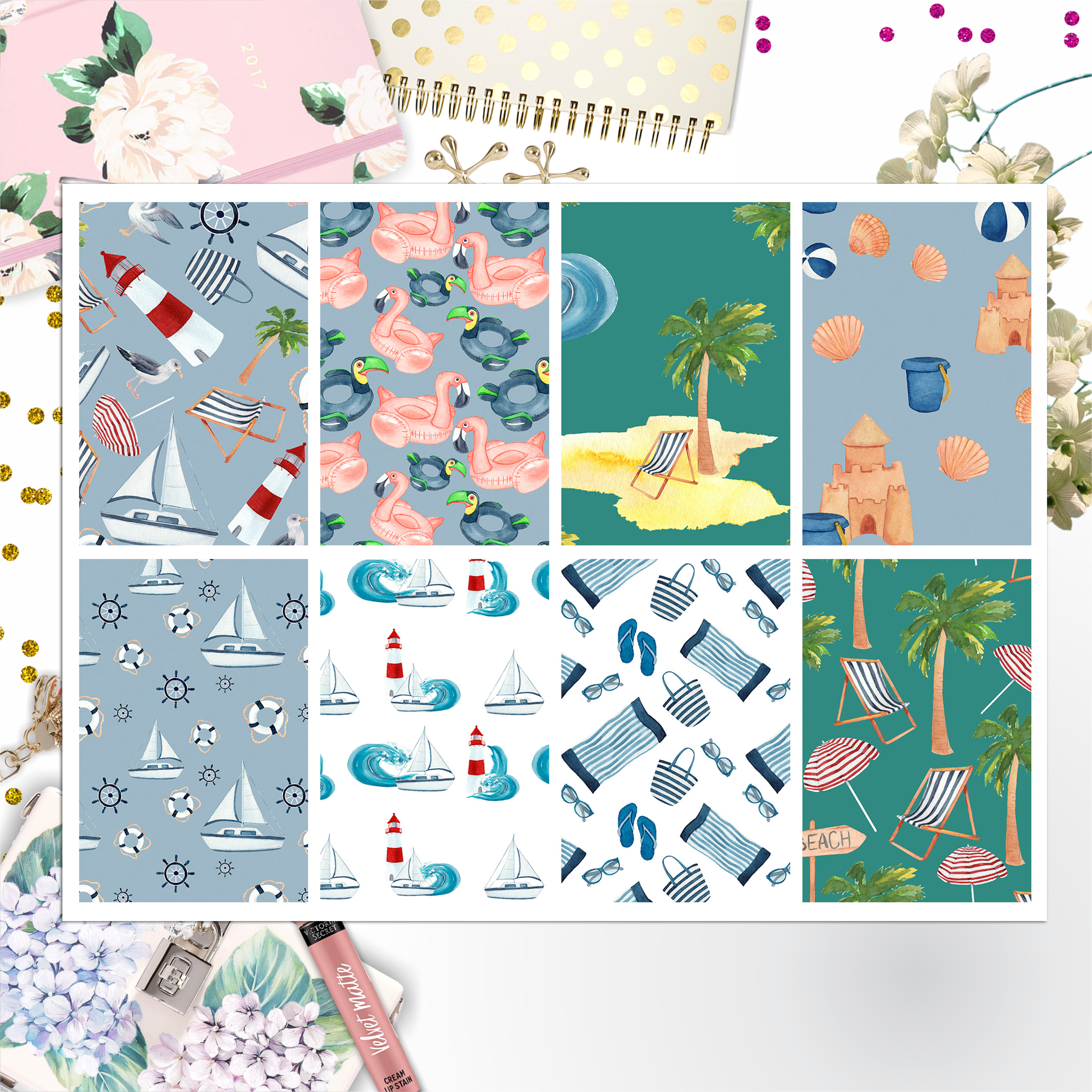 Summer Beach Theme 008 Box Big Happy Planner, Erin Condren, Classic Happy Planner